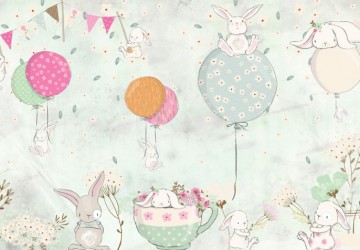 Renkli Çiçekli Balonlar Ve Tavşanlar