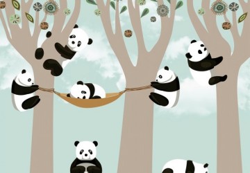 Desenli Ağaç Ve Yavru Pandalar