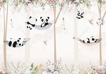 Uykucu Yavru Pandalar Ve Çiçek…