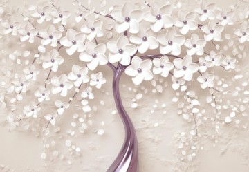 Mor ağaç beyaz çiçekler ve…
