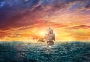 gün batımında korsan gemisi…