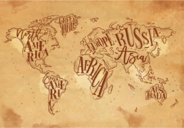 vintage dünya haritası ve kıta…