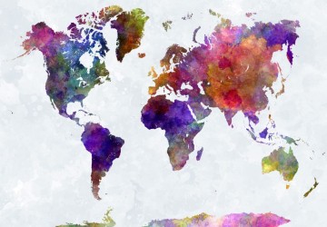 sulu boyama rengarenk dünya haritası
