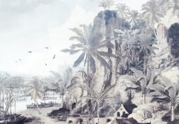 küçük kasaba ve palmiye ağaçları