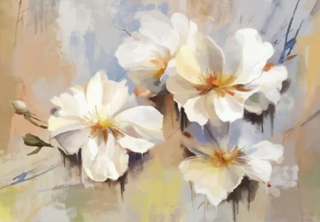 tuval boyama beyaz çiçekler