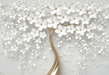 altın ağaç ve beyaz çiçek