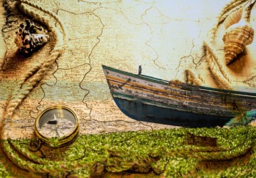 tekne pusula ve dünya haritası